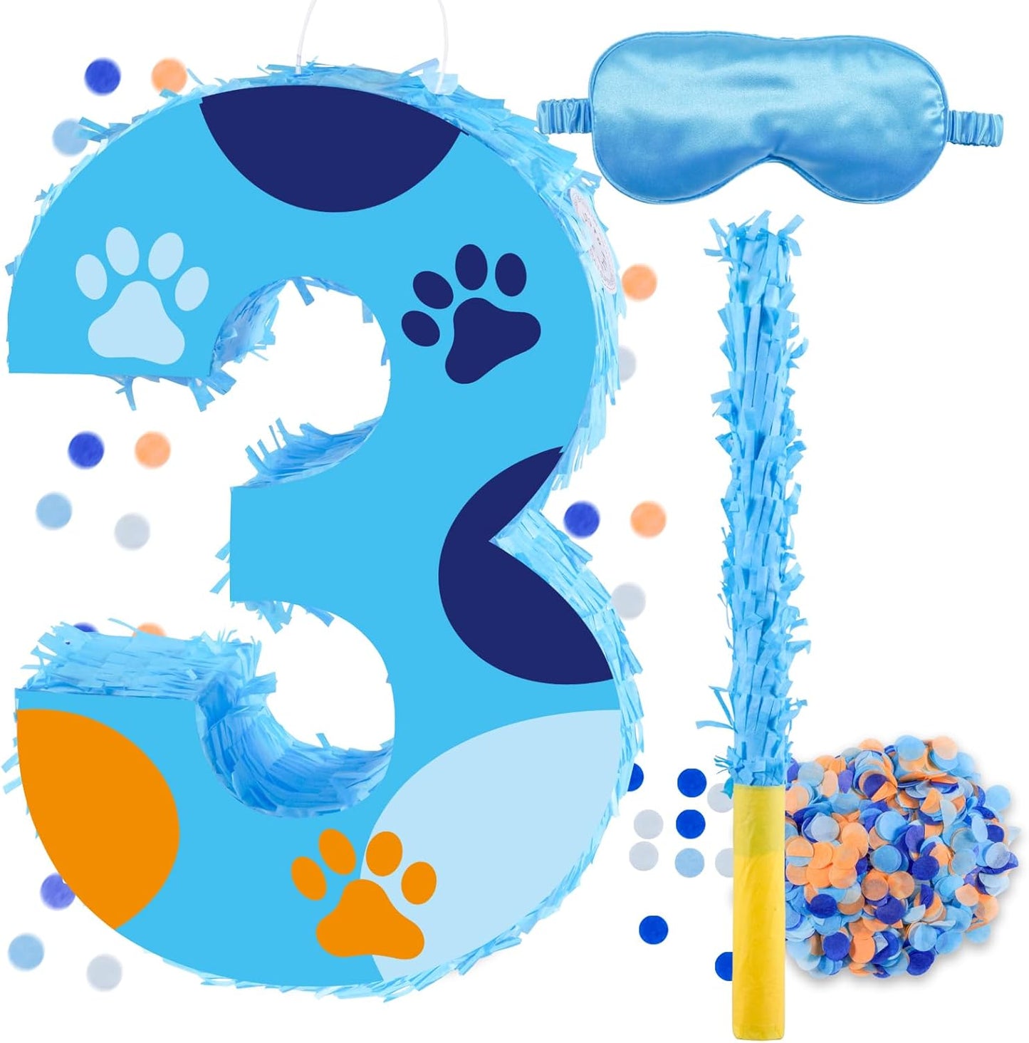 16 Inch Number 2 Dog Paw Pinata with 16 Inch Piñata Stick Blindfold Confetti for Boy Girl Kids 2nd Birthday Party Decorations (2nd)