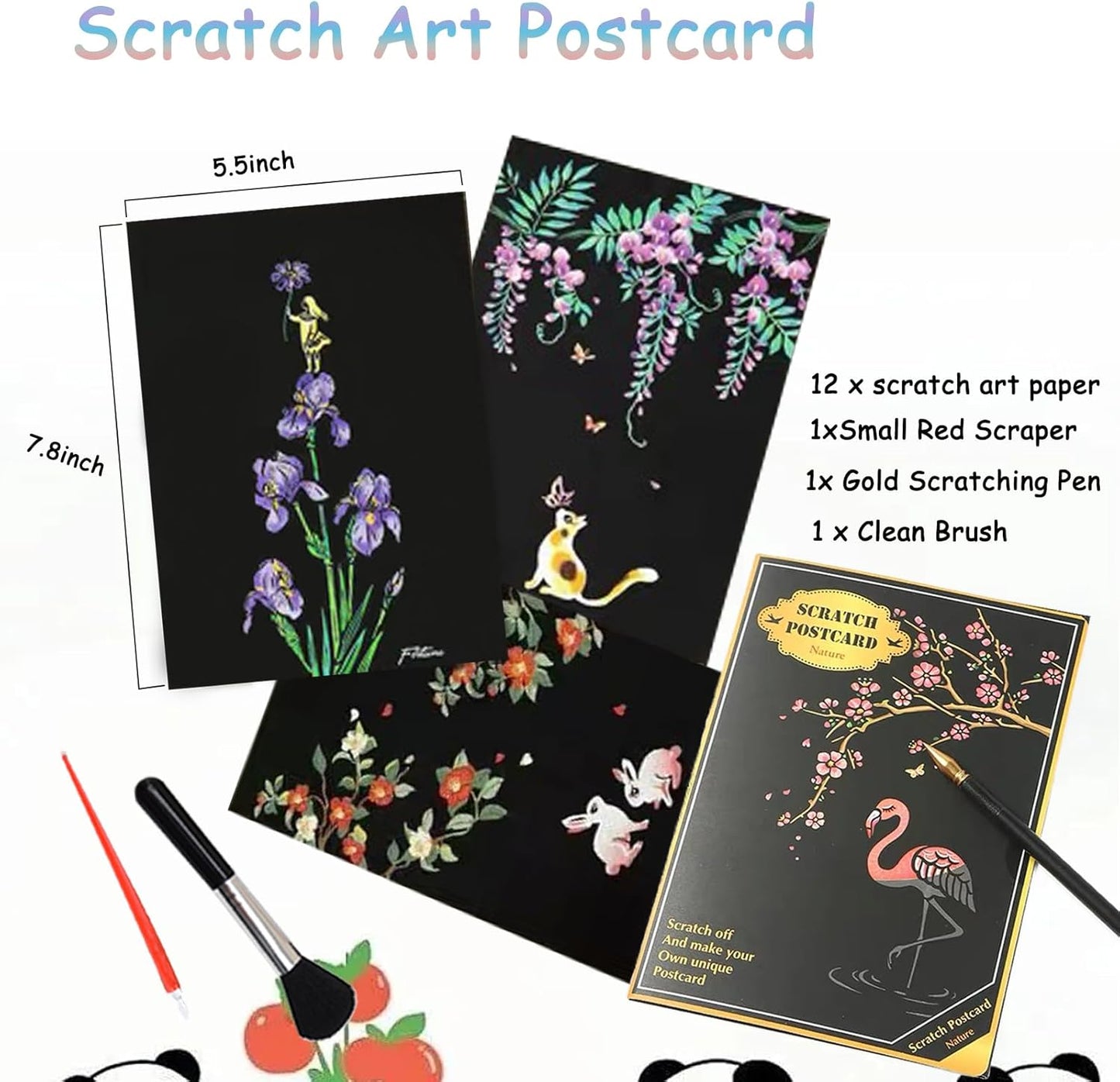 Scratch Art Bookmarks Kit, 24 Sheet Paper with Scratching Tools for DIY Party Favors, Christmas Stocking Stuffers