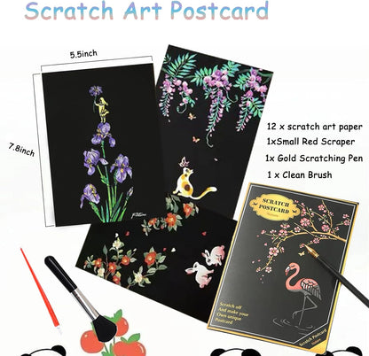 Scratch Art Bookmarks Kit, 24 Sheet Paper with Scratching Tools for DIY Party Favors, Christmas Stocking Stuffers