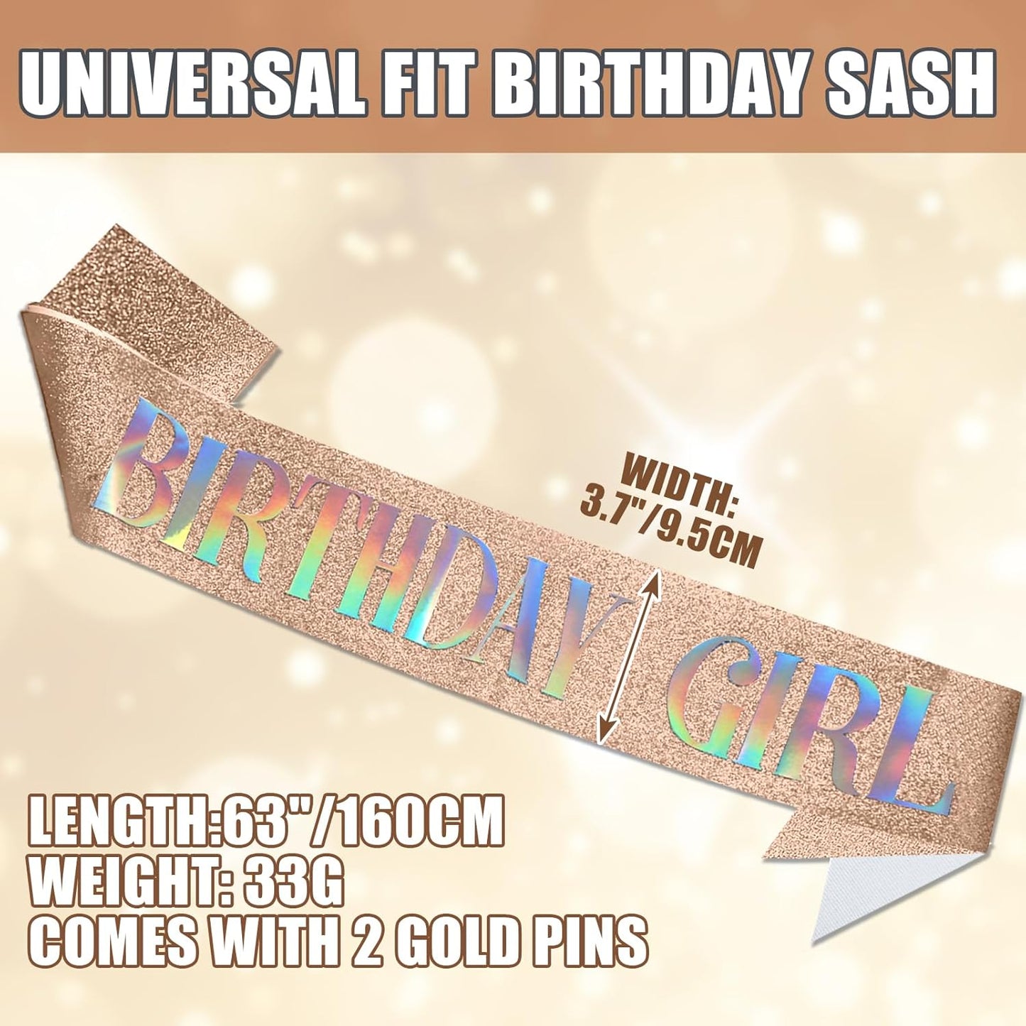 RUDONG M Birthday Girl Sash Glitter - Silver Birthday Sash for Women & Girls | Sweet 16/18th/21st/30th/40th/50th/60th/70th, All-Age Celebration Party Decor