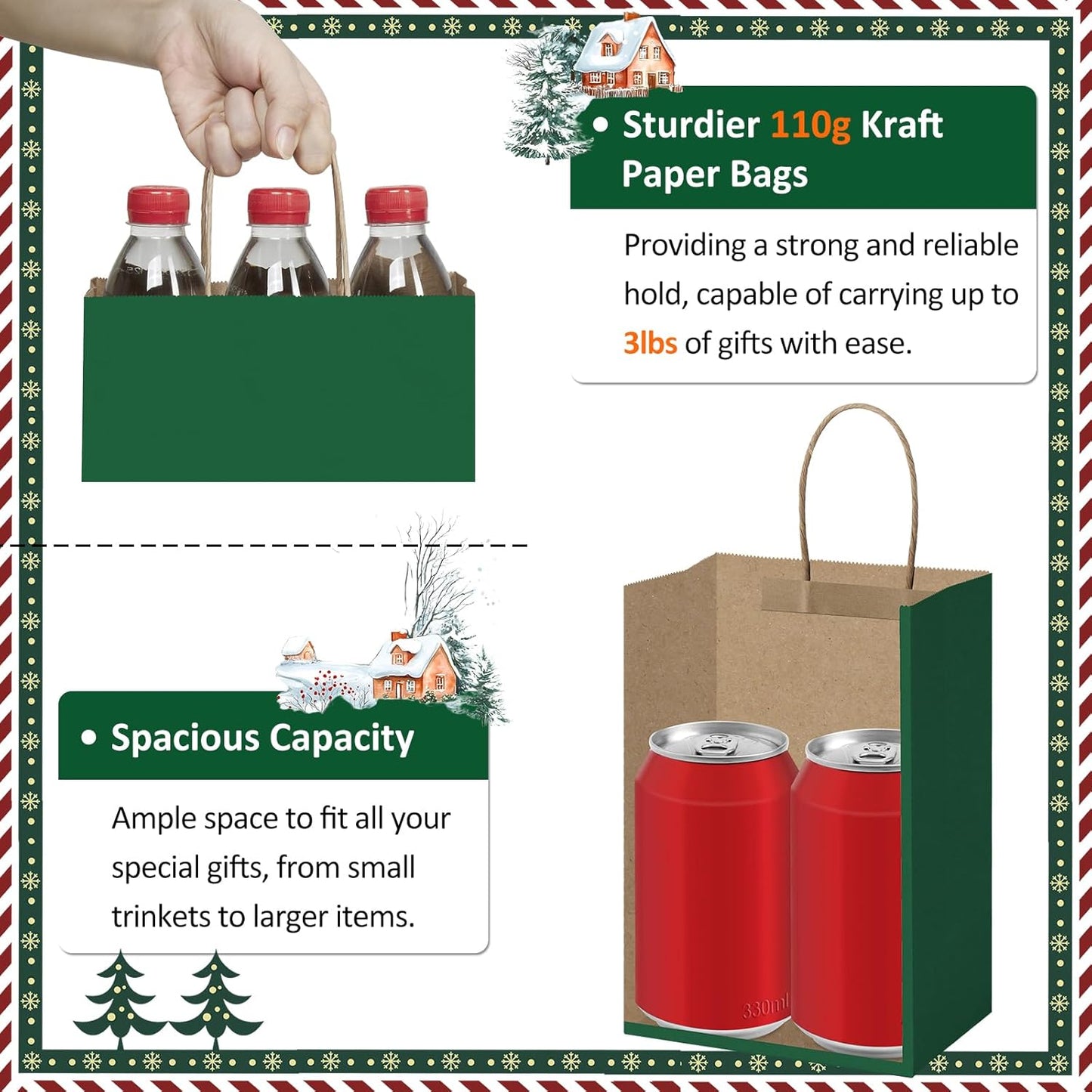 BagDream Gift Bags 100Pcs 5.25x3x8 Small Kraft Paper Gift Bags with Handles Bulk, Brown Paper Sacks for Small Business, Retail, Merchandise, Wedding Birthday Party Favor