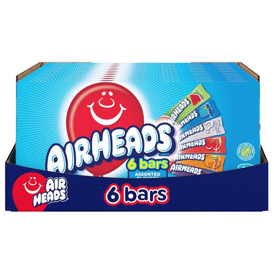 Airheads Full-Size Candy Bars, Taffy Candy Bulk Variety Pack, Individually Wrapped, Six Assorted Fruit Flavors Artificially Flavored, 60 Count Box