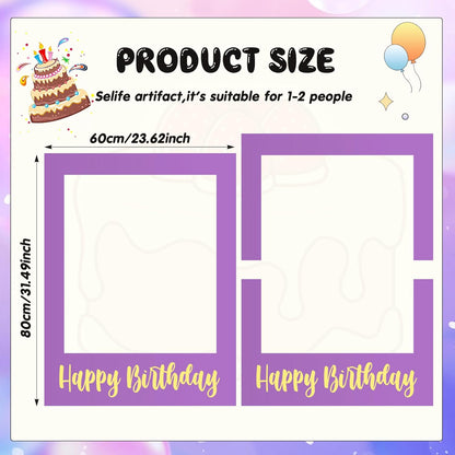 Beeveer 32 x 24 Inch Extra Large Happy Birthday Photo Booth Selfie Frame Props Picture DIY Cutouts Photo Backdrop Cardboard Props for Party Supplies Favors(Vertical,Shiny Gold)
