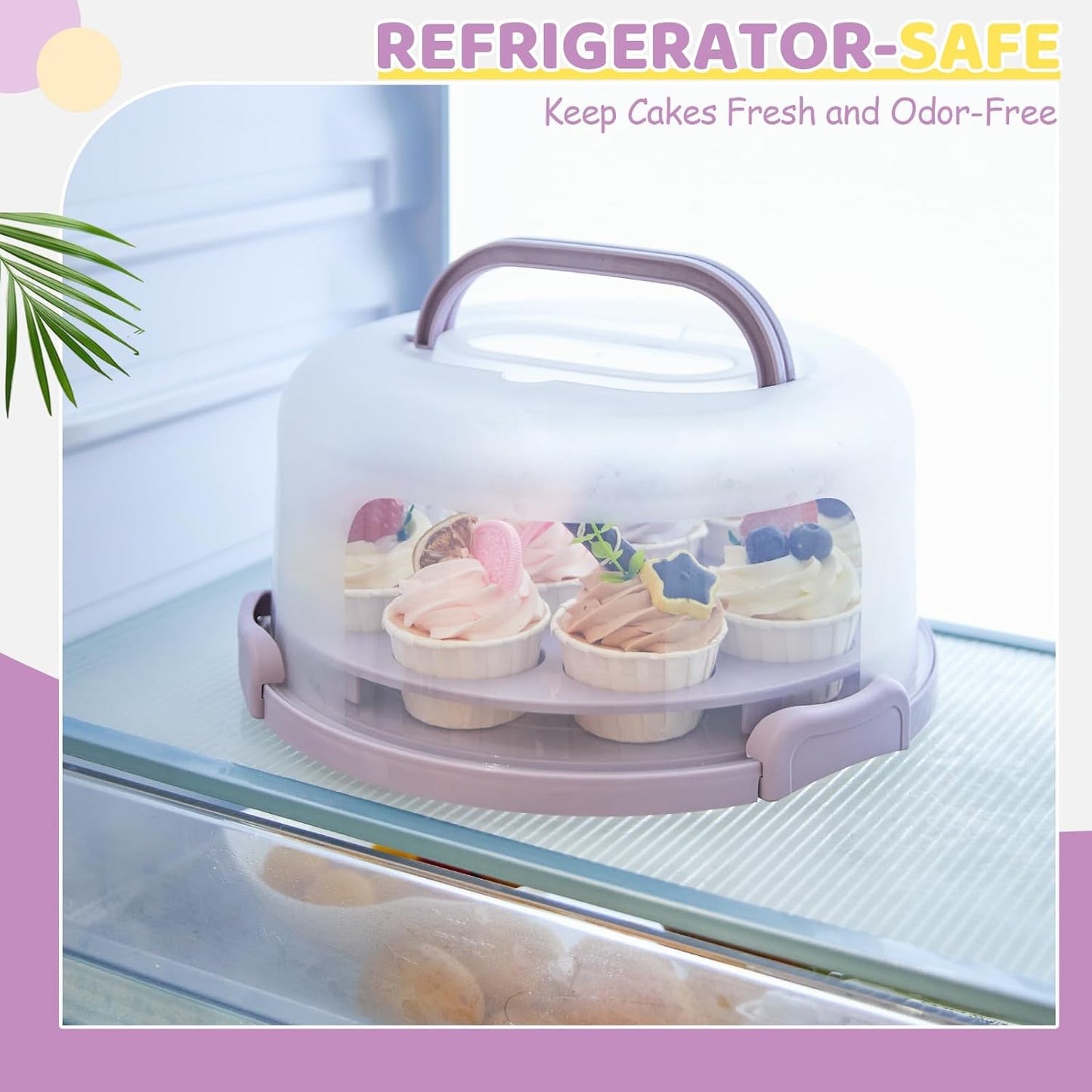 Cake Carrier with Lid and Handle, Ohuhu BPA-Free Cake Containers Cake Holder for 10 inch Cake with 2 Handle Cupcake Carrier - Plastic Cover Two Sided Base for Transport Pie Nut Fruit Mothers Day Gifts