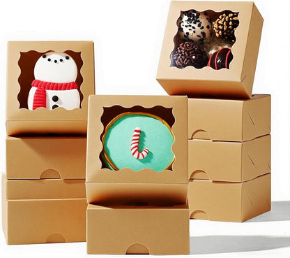 RomanticBaking 3 ¼" x 3 ¼" x 1 ½" 50PCS Chocolate Truffle Boxes for 4，Cookies Boxes Mini Bakery Boxes with Window for Brownie,Soap,Donut