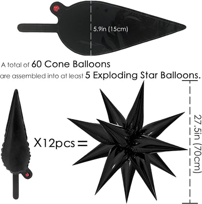 ZAKVOOR 60 Pcs Star Balloons 12 Spike Foil Explosion Party Decoration Balloons for Christmas New Year Eve Birthday (Silver)