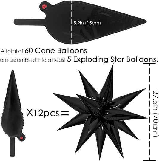 ZAKVOOR 60 Pcs Star Balloons 12 Spike Foil Explosion Party Decoration Balloons for Christmas New Year Eve Birthday (Silver)