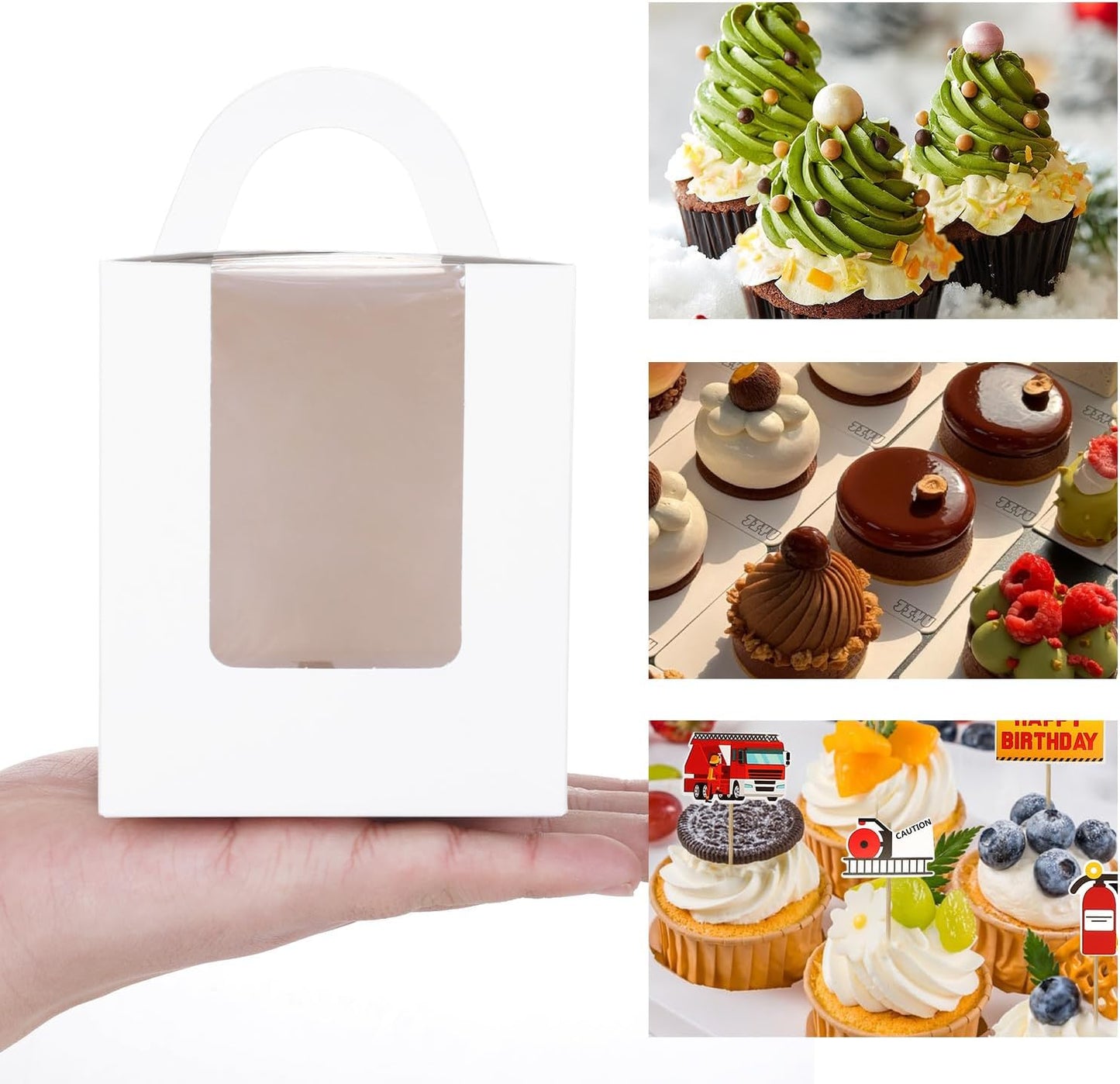 JCD Cupcake Boxes Carriers, 120pcs Pink Single Individual Cupcakes Box Holders Containers,3.7 * 3.7 * 4.3inch Cupcake Container Pastry with Insert and window(Pink, 120pcs)
