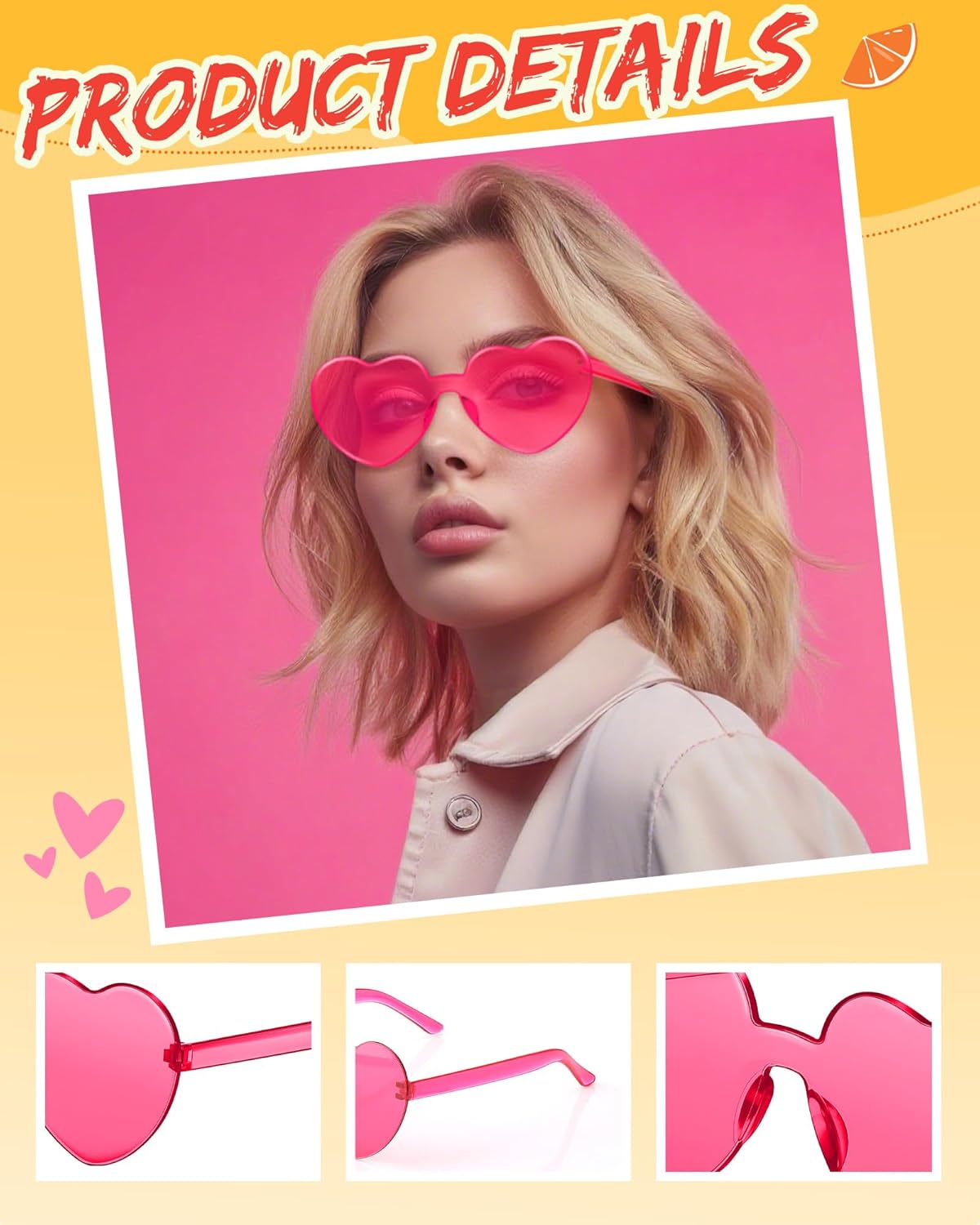 Frienda 8 Pairs Heart Shaped Sunglasses for Women Rimless Heart Glasses Candy Color Sunglasses for Party Favor