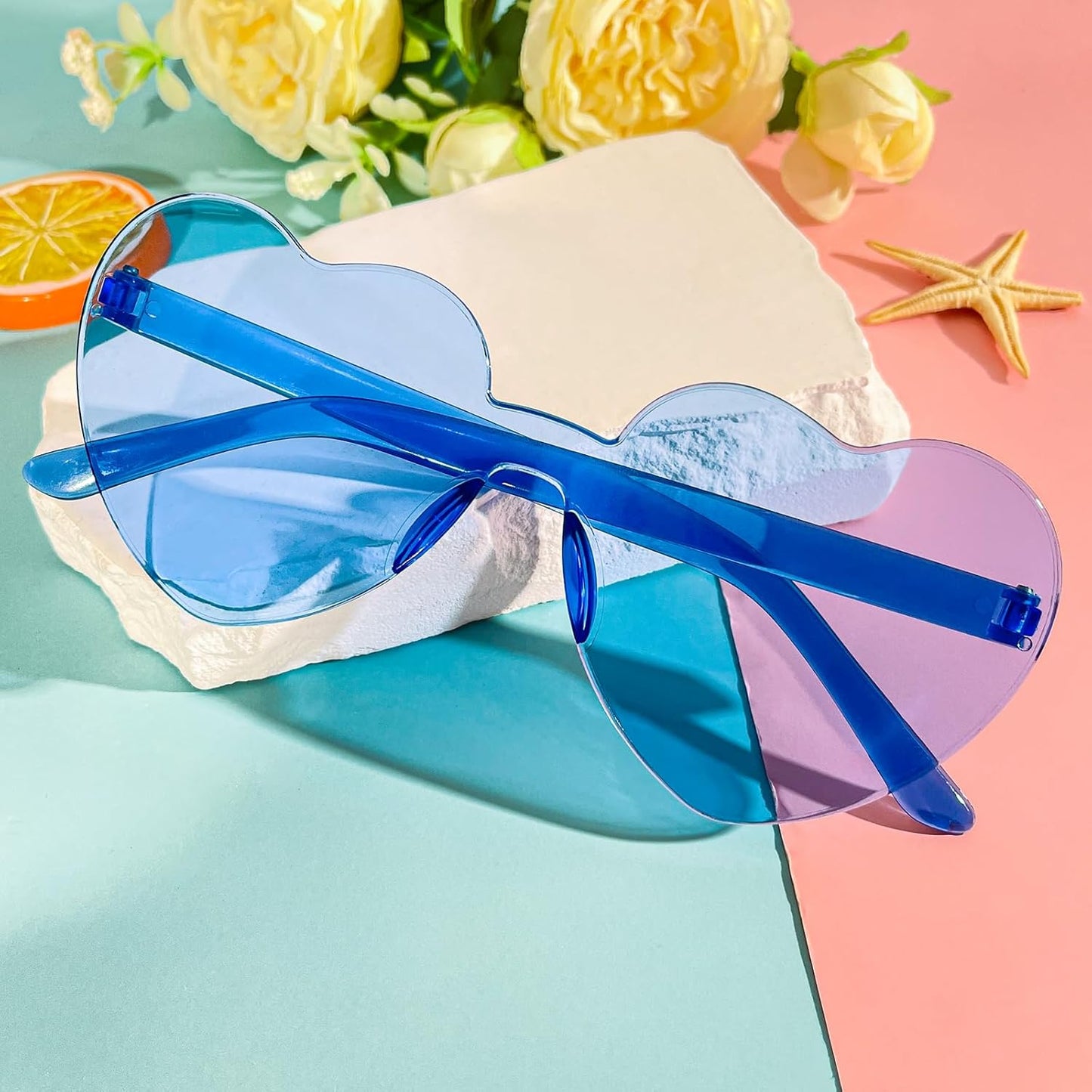 Pibupibu 12 Pack Heart Shaped Sunglasses for Women Colorful Rimless Sunglasses Transparent Bachelorette Party Favors