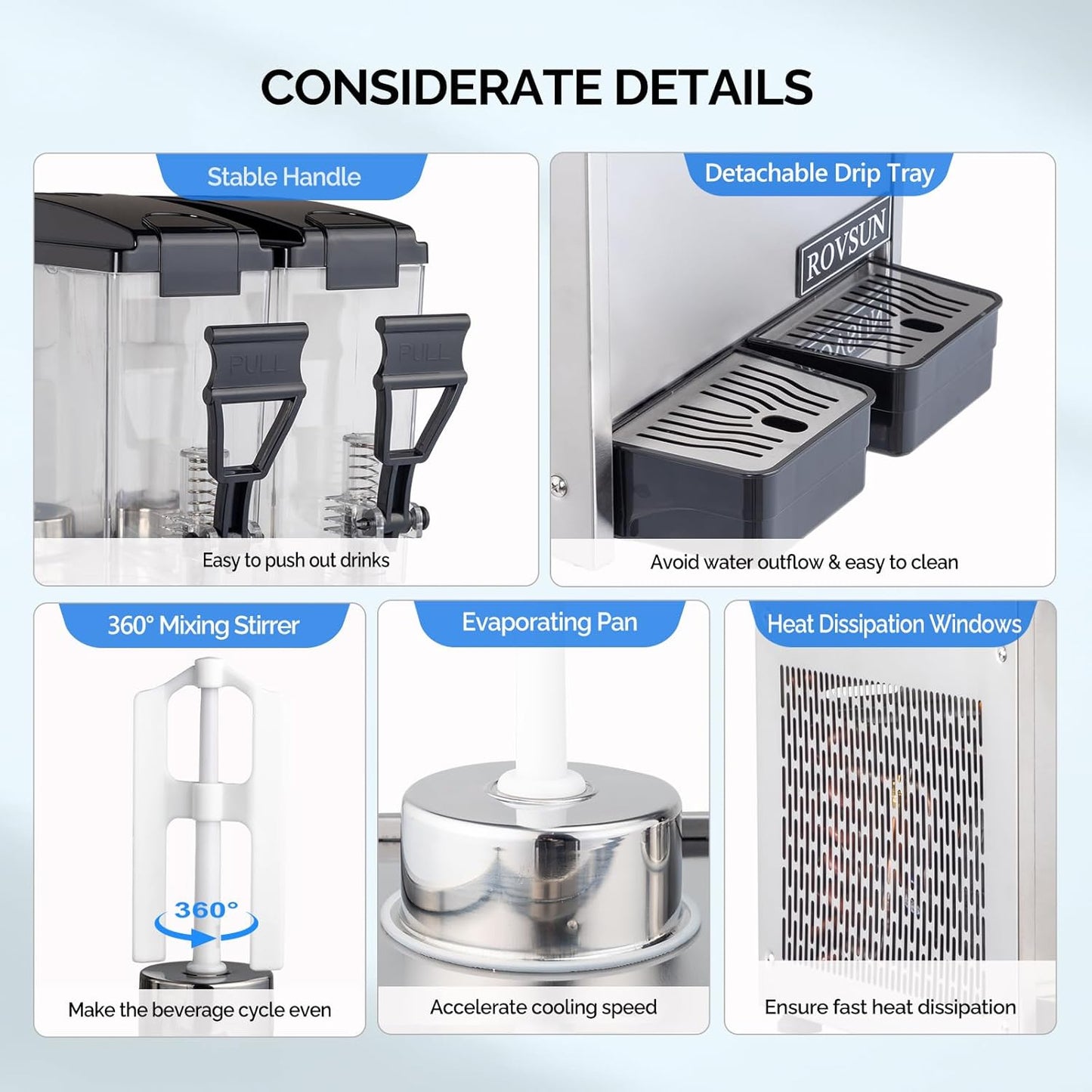 ROVSUN 9.6 Gallon/36L Commercial Beverage Dispenser Drink Dispenser, 18L X 2 Tanks Commercial Juice Dispenser Stainless Steel with Thermostat Controller for Home Restaurant Bar Party 110V/60HZ