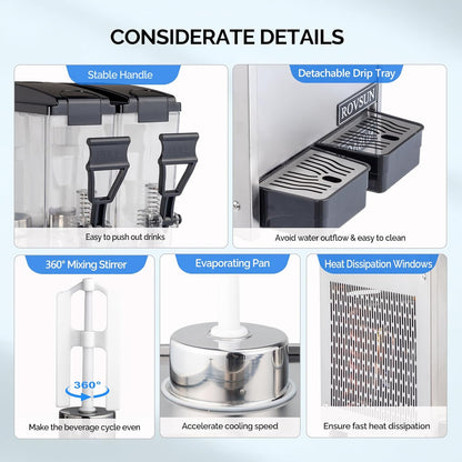 ROVSUN 9.6 Gallon/36L Commercial Beverage Dispenser Drink Dispenser, 18L X 2 Tanks Commercial Juice Dispenser Stainless Steel with Thermostat Controller for Home Restaurant Bar Party 110V/60HZ