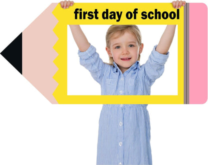 Aurelema 35 x 16 Inch First Day of School Back to School Party Photo Booth Prop Selfie Frame KT Board Pencil Shape Picture Frame Prop Welcome Party Supplies for Students Teacher Classroom