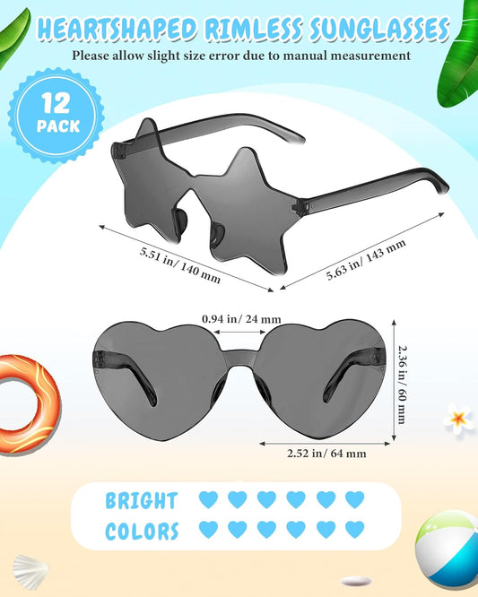Kanayu 12 Pcs Mixed Style Rimless Sunglasses Retro Party Favors Eyewear for Bachelor Party Photoshoot Costume Accessories