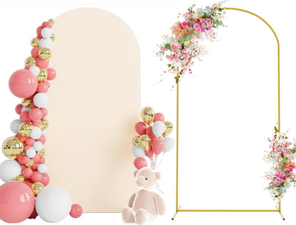 Wokceer 7.2 FT Wedding Arch Backdrop Stand and White Arch Cover, Metal Arch Stand with Arch Stand Cover for Birthday Party Wedding Ceremony Bridal Baby Shower Event Decor