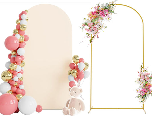 Wokceer 7.2 FT Wedding Arch Backdrop Stand and White Arch Cover, Metal Arch Stand with Arch Stand Cover for Birthday Party Wedding Ceremony Bridal Baby Shower Event Decor