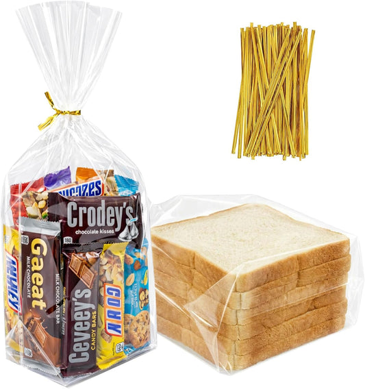 Cellophane Treat Bags, 5x7 Inch Iridescent Cellophane Bags with Thank You Stickers and Twist Ties, Celebrations Baby Showers Weddings Birthday Party Gift Wrapping(Pack of 100)