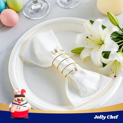 JOLLY CHEF 100 Disposable Hand Towels, Soft and Absorbent Linen Feel Dinner Napkin, Elegant Decorative Paper Guest Towels for Kitchen, Bathroom,Thanksgiving, Weddings,Parties, Gold and White