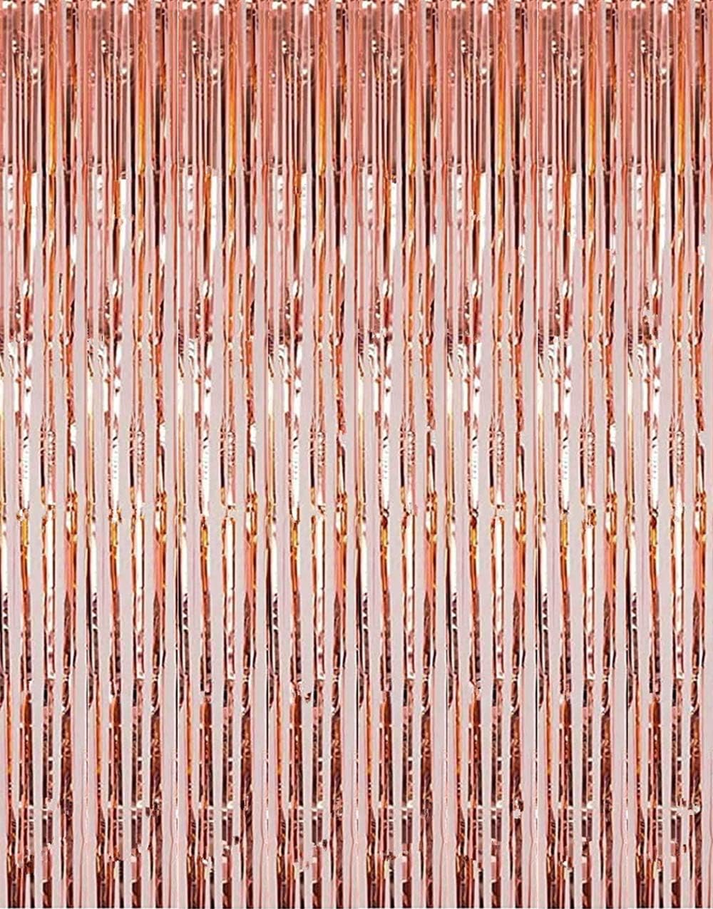 i-CHONY 2 Pcs 3.2ft x 8.2ft Champagne Gold Metallic Tinsel Foil Fringe Curtains Photo Booth Backdrop for Baby Shower Birthday Wedding Holiday Celebration Bachelorette Party Decorations