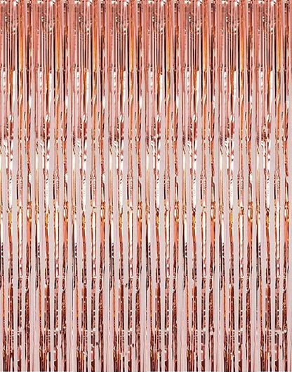 i-CHONY 2 Pcs 3.2ft x 8.2ft Champagne Gold Metallic Tinsel Foil Fringe Curtains Photo Booth Backdrop for Baby Shower Birthday Wedding Holiday Celebration Bachelorette Party Decorations