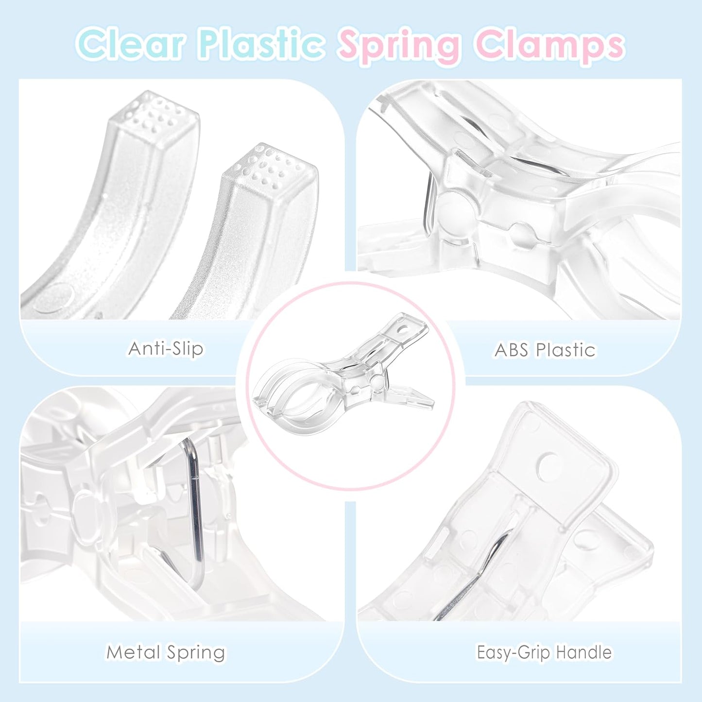 RELBRO Spring Clamps, 3.5 Inch Clear Plastic Clips for Balloon Arch Backdrop Craft Decoration Projects, Invisible Design, 10 Pcs