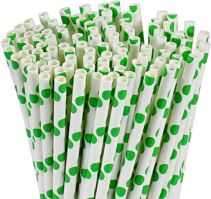 Disposable Paper Straws Solid Green - 7.75'' x 0.24'', 100 Counts - for Drinking, Beverage, Juice, Soda, Bar Supplies