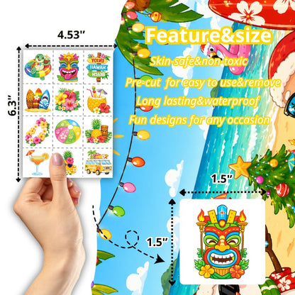 96PCS Tropical Flower Hawaiian Temporary Tattoos Pre-Cut - Hibiscus Plumeria Stickers Beach Summer Hawaiian Birthday Party Decorations, Supplies & Favors - School Gifts Rewards Prizes for Girls Women