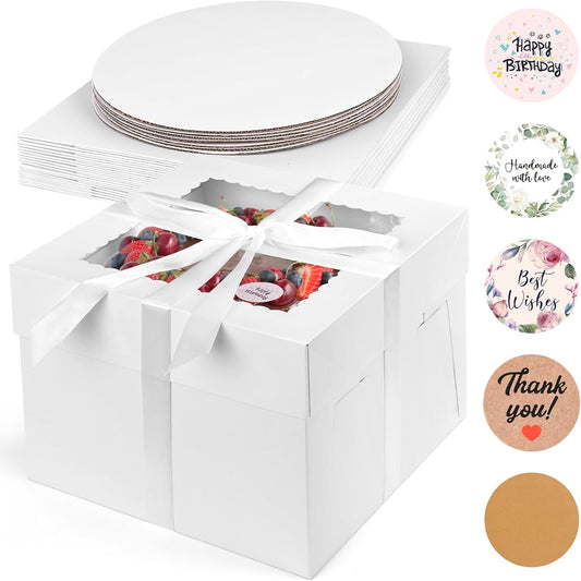 VGOODALL 10 Pack Cake Boxes, 10x10x8 Inches Cake Containers with Window, White Bakery Boxes with Lids for Birthday Party Wedding