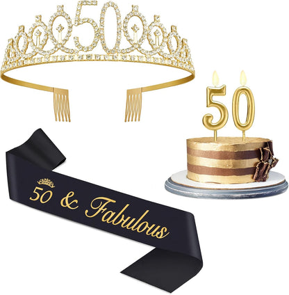 21st Birthday Decorations for Her with 21st Birthday Sash and Crown, Candles Gold, Gifts for 21 Year Old Girls