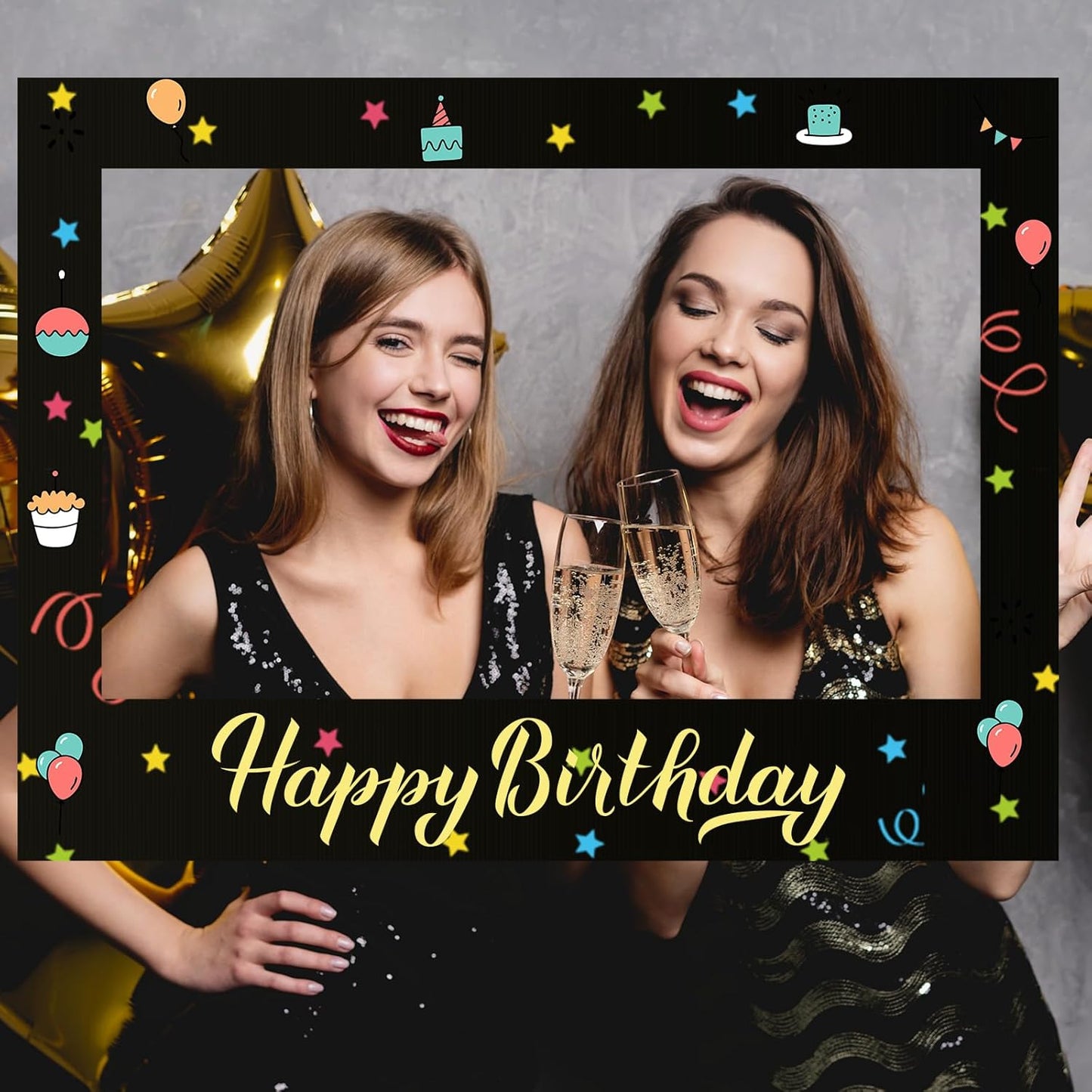 Beeveer 32 x 24 Inch Photo Booth Selfie Frame Prop Booth for Birthday Event Parties Large Blank DIY Cutout Props for Funny Decoration Christmas, Holiday Supplies