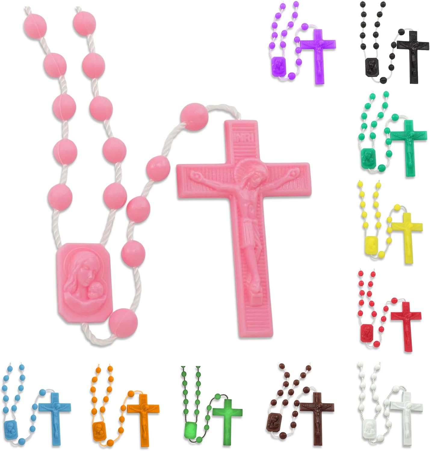 RosaryMart Catholic Rosary Beads for Prayer – Glow in the dark Plastic Rosary Necklace with Crucifix, Durable Nylon Cord, Made in Italy, Devotional Prayer Beads for Women and Men – Pack of 25