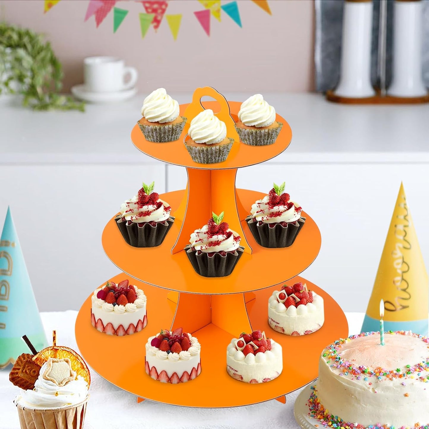 Soleebee 3-Tier Round Cupcake Stand, Cardboard Cupcake Tower, Dessert Cup Cake Stand Tower for Birthday Wedding Party Decoration, Cupcake Tier Stand 1 Set (Hot Pink)