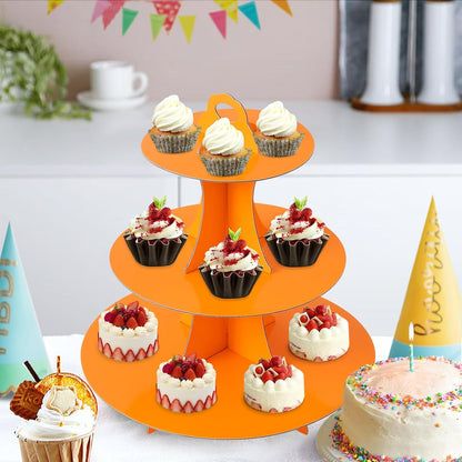 Soleebee 3-Tier Round Cupcake Stand, Cardboard Cupcake Tower, Dessert Cup Cake Stand Tower for Birthday Wedding Party Decoration, Cupcake Tier Stand 1 Set (Hot Pink)