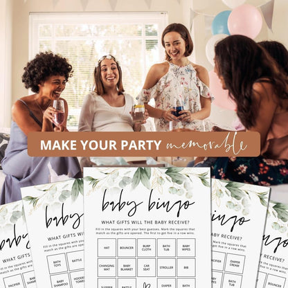 GardenCity Baby Bingo, Fun Baby Shower Games for Girl (50 Unique Cards), Pre-Filled, Perforated Calling Cards, Gender Neutral (Wildflower)
