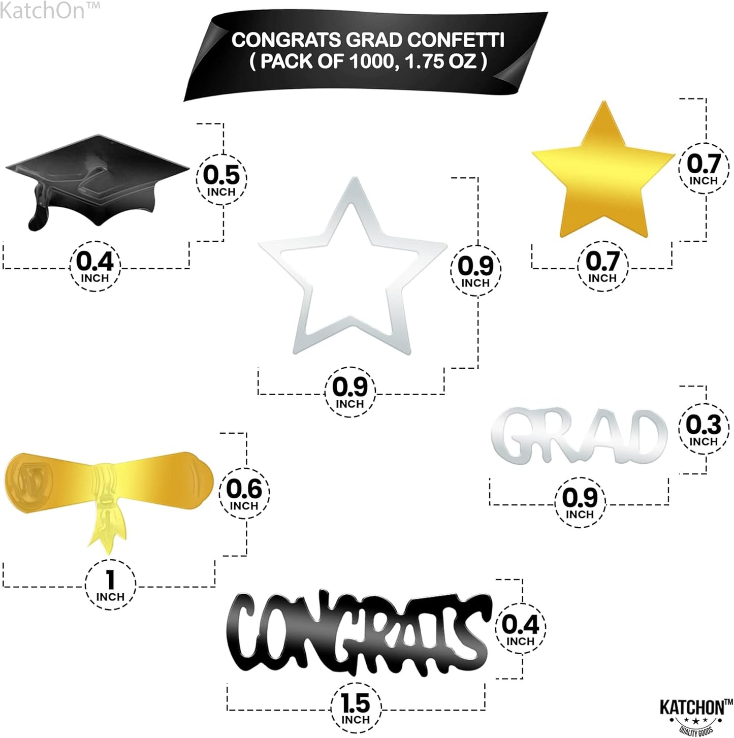 Black and Gold Grad Graduation Decorations 2026 - Pack of 1000, Congrats Grad Graduation Confetti 2026 | Grad Confetti Class of 2026 for Black and Gold 2026 Graduation Decorations, KatchOn