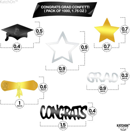 Black and Gold Grad Graduation Decorations 2026 - Pack of 1000, Congrats Grad Graduation Confetti 2026 | Grad Confetti Class of 2026 for Black and Gold 2026 Graduation Decorations, KatchOn