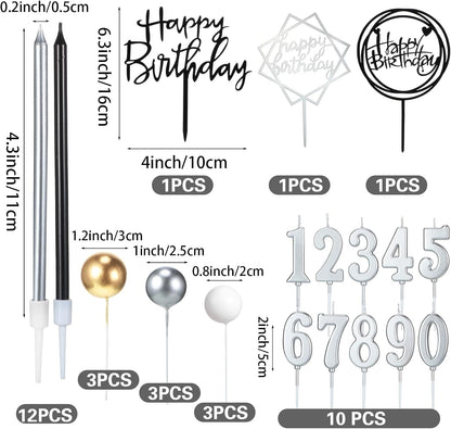 Yerliker 34 Pcs Happy Birthday Cake Toppers Decorations Birthday Candles DIY Cake Decor for Men Women Wedding Anniversary(Gold)