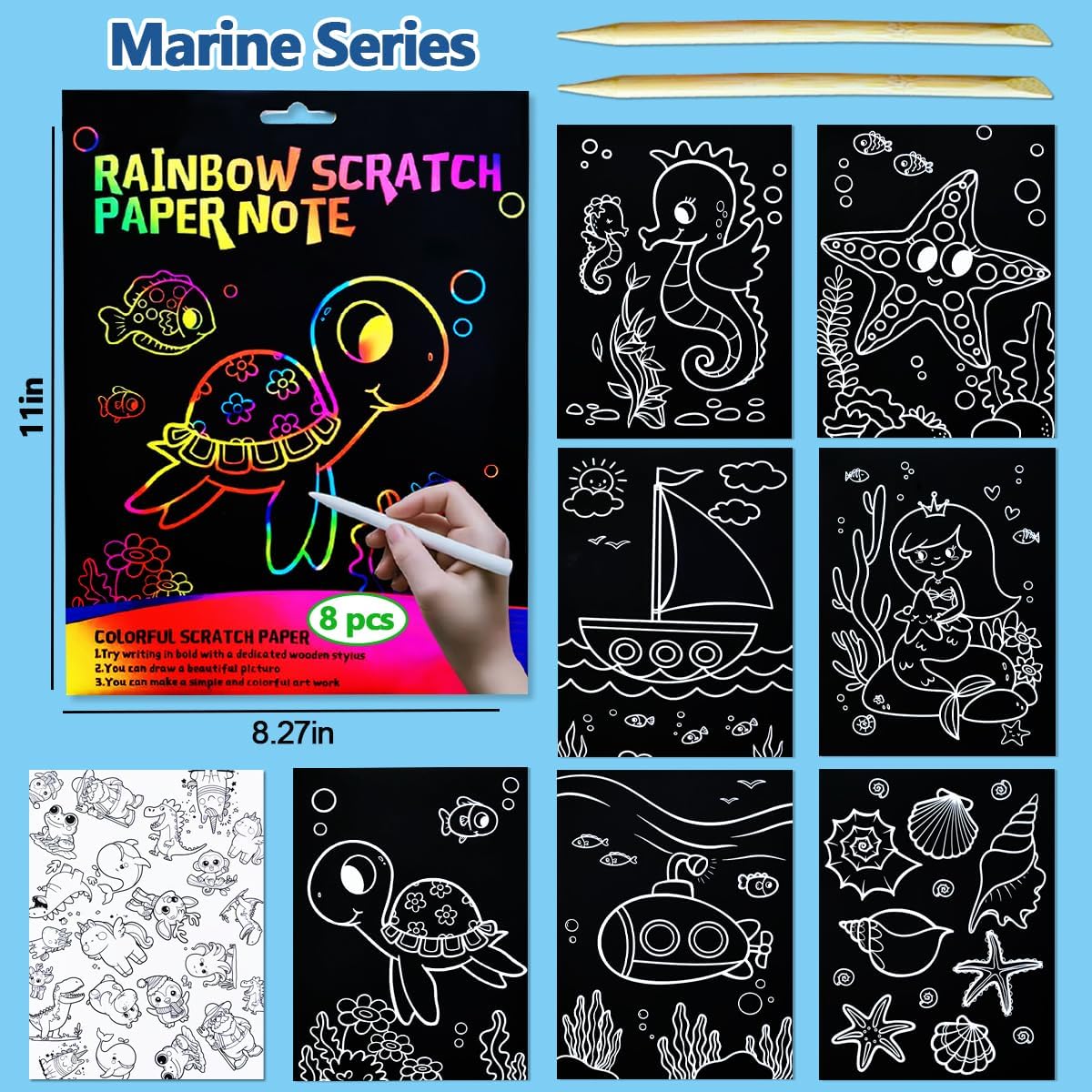 BAOXUE Scratch Art for Kids, Mermaids Black Rainbow Scratch Paper Set-Arts And Crafts & Supplies, DIY Activity & Party Games, Mermaid Toys Gifts for Toddlers, Girls