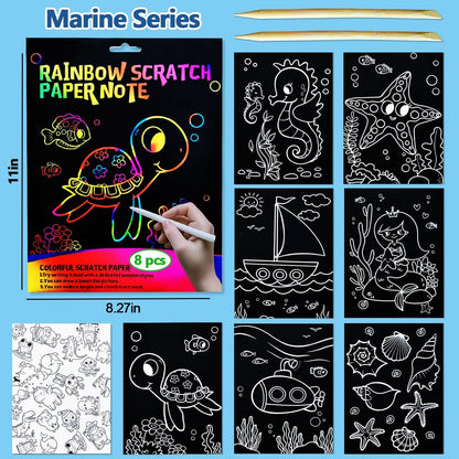 BAOXUE Scratch Art for Kids, Mermaids Black Rainbow Scratch Paper Set-Arts And Crafts & Supplies, DIY Activity & Party Games, Mermaid Toys Gifts for Toddlers, Girls