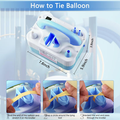 QIPUMP Balloon Pump Electric,110V 600W Balloon Blower Inflator Dual Nozzle Air Pump Balloons Inflator for Decoration, Party, Sport,Gifts:2 Balloon Tying Tools