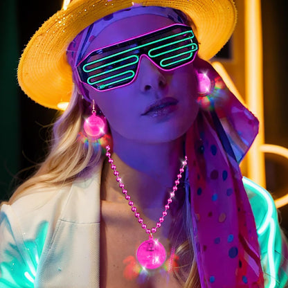JICASTO LED Disco Ball Earrings and Necklaces, 2 Pcs 70s 80s Light up Disco Ball Set for Disco Party Favors Dance Accessories Women Halloween Costume