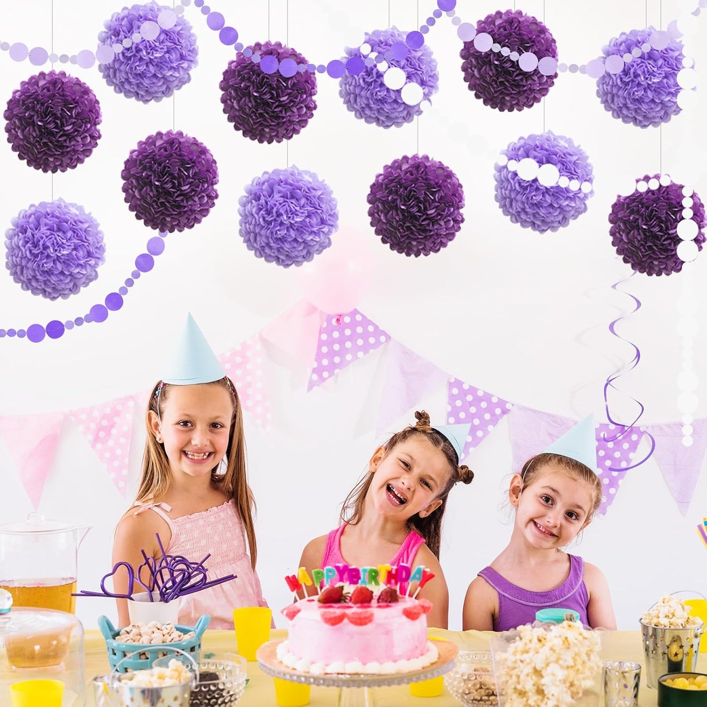 Pastel Tissue Paper Pom Poms Colorful Easter Macaron Kids Birthday Wedding Shower Tissue Flower Hanging Party Supplies(12pcs)