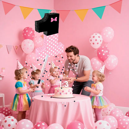 15.7 x 11.5 x 3 Inch Pink Bow Number 2 Pinata,Pink Bow Birthday Decorations, Fillable Hanging Piñata with Stick Blindfold Confetti for Girls Boys 2nd Anniversary Party Decorations