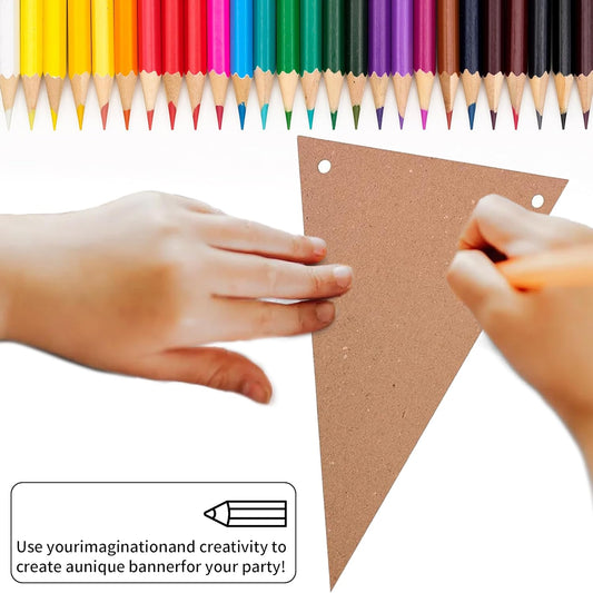48 Pcs DIY Pennant Banners - Make Your Own Banner Kraft Card Blanks for Decorating Triangle DIY Banner Flags - Blank Flag Brown Paper Bunting for Birthday, Weddings, Christmas, Classroom,Easter