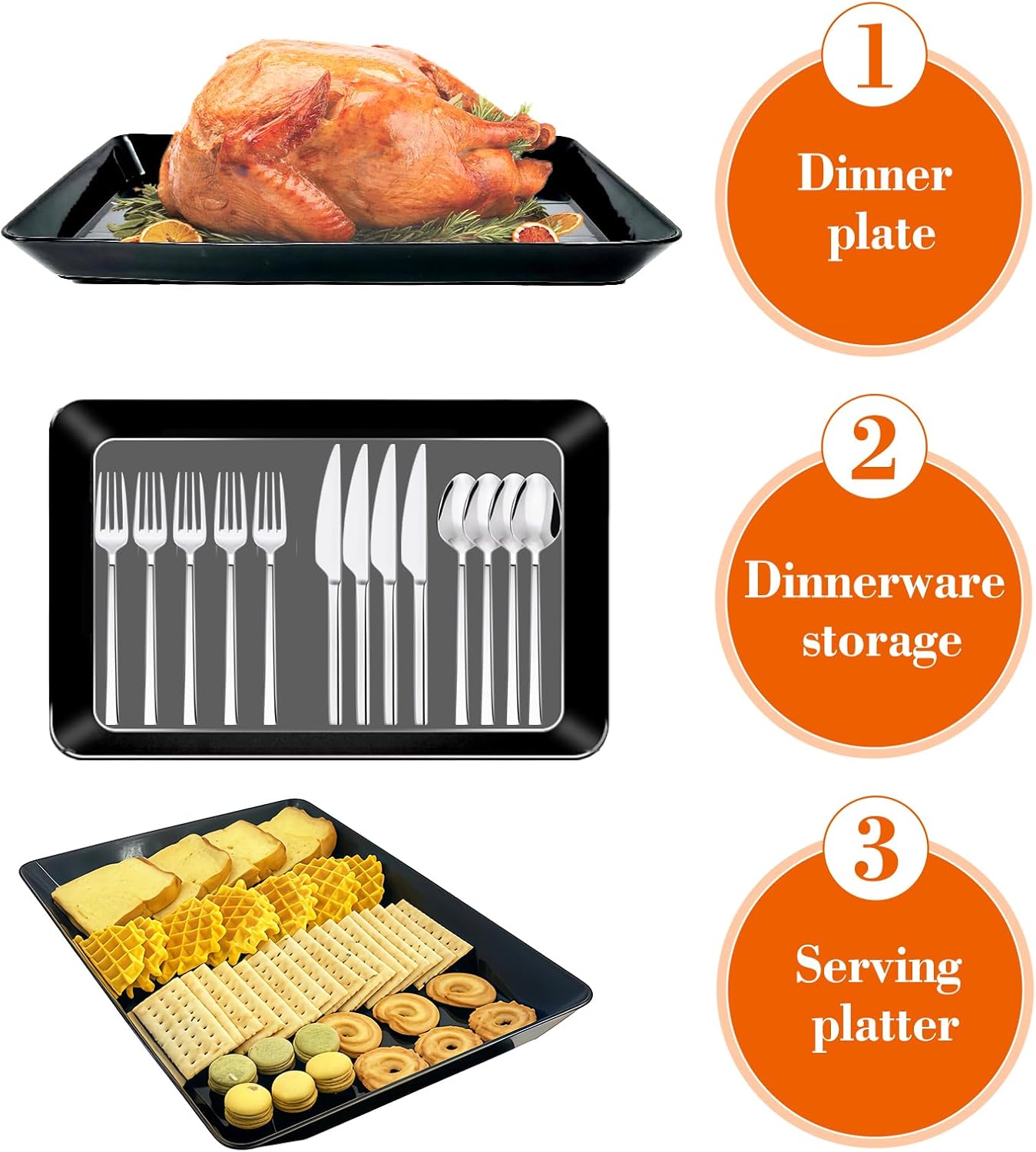 Serving Tray Platter, 4 Pack Food Tray for Veggie Fruit Snack Dessert Cookie Cheese, Food Trays for Party Supplies Display, Plastic Platters for Serving Food, Large White Trays, BPA Free