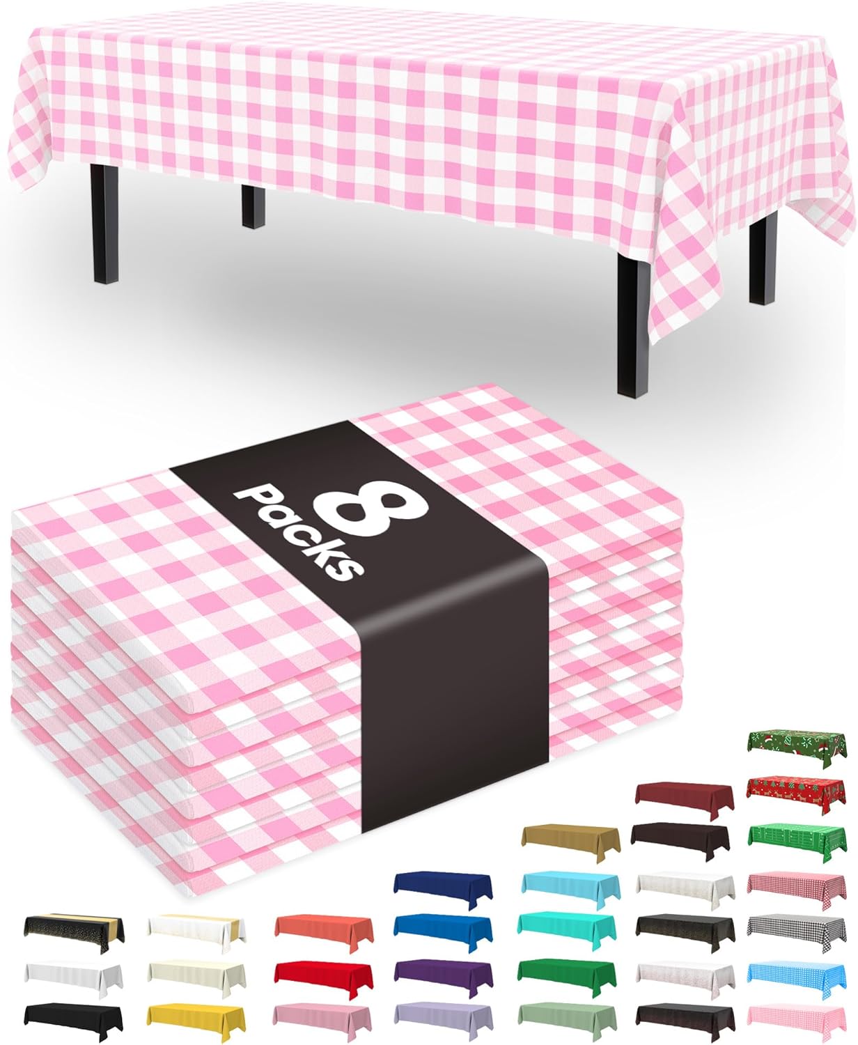 Pureegg Plastic Table Cloth Disposable 8 Pack, 54 x 108 Inch Table Cloths, Party, Picnic, Wedding, Decorative Tablecloths, Rectangle, White Plastic Cover, Leakproof & Sturdy, White