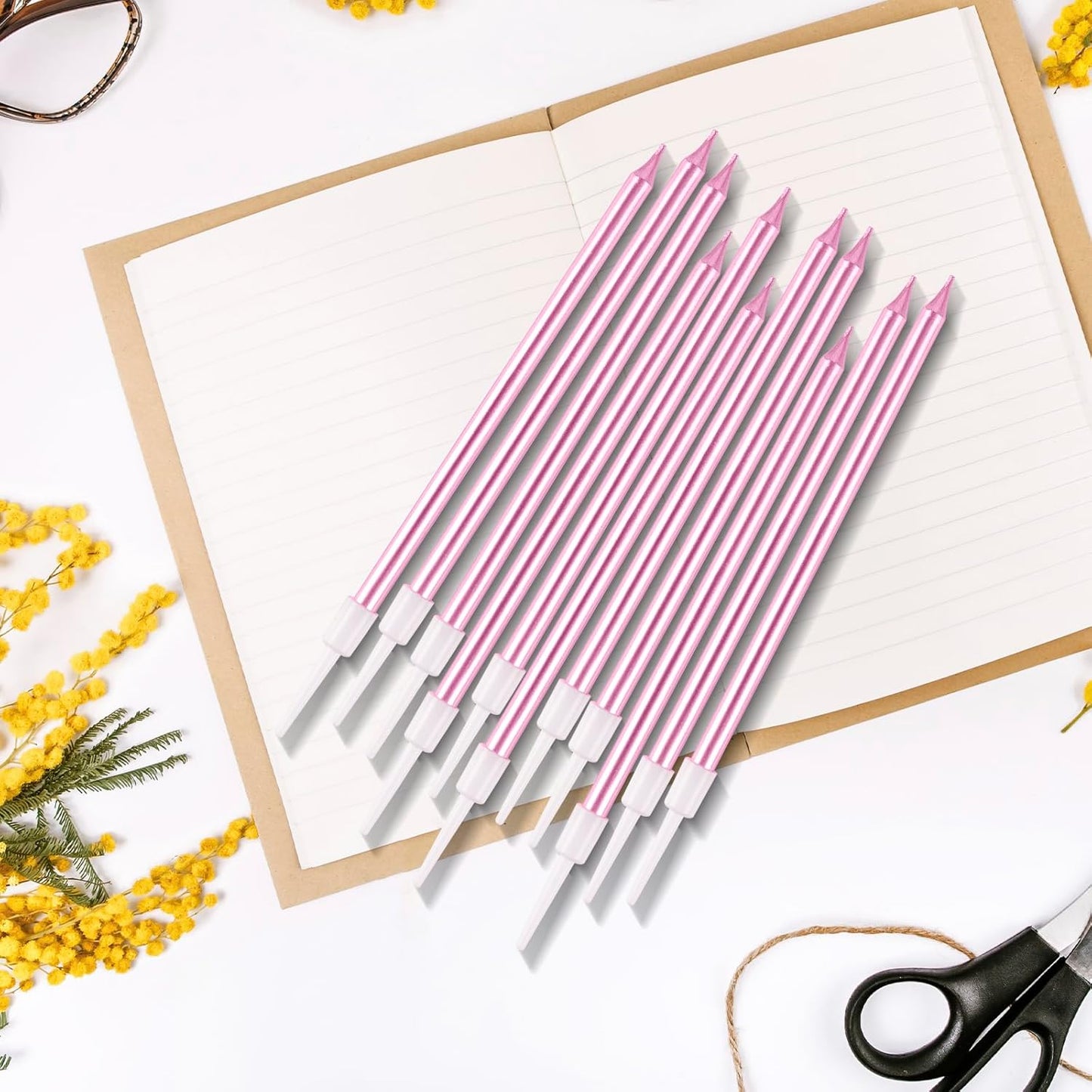 BEAN LIEVE 30-Count Champagne Gold Long Thin Metallic Birthday Candles, Cake Candles, Birthday Parties, Wedding Decorations, Party Candles, Cake Decorations