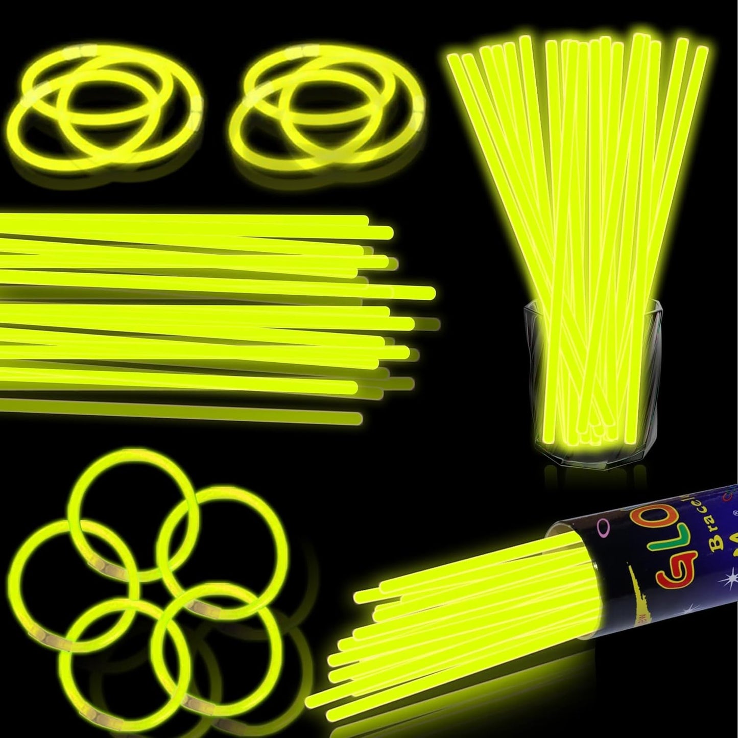 100 pk 8" Glow Sticks Bulk Party Favors, Light up Glow Necklaces & Bracelets in the Dark Party Supplies For Christmas Halloween 4th of July Birthday Neon Party (100 * Blue)