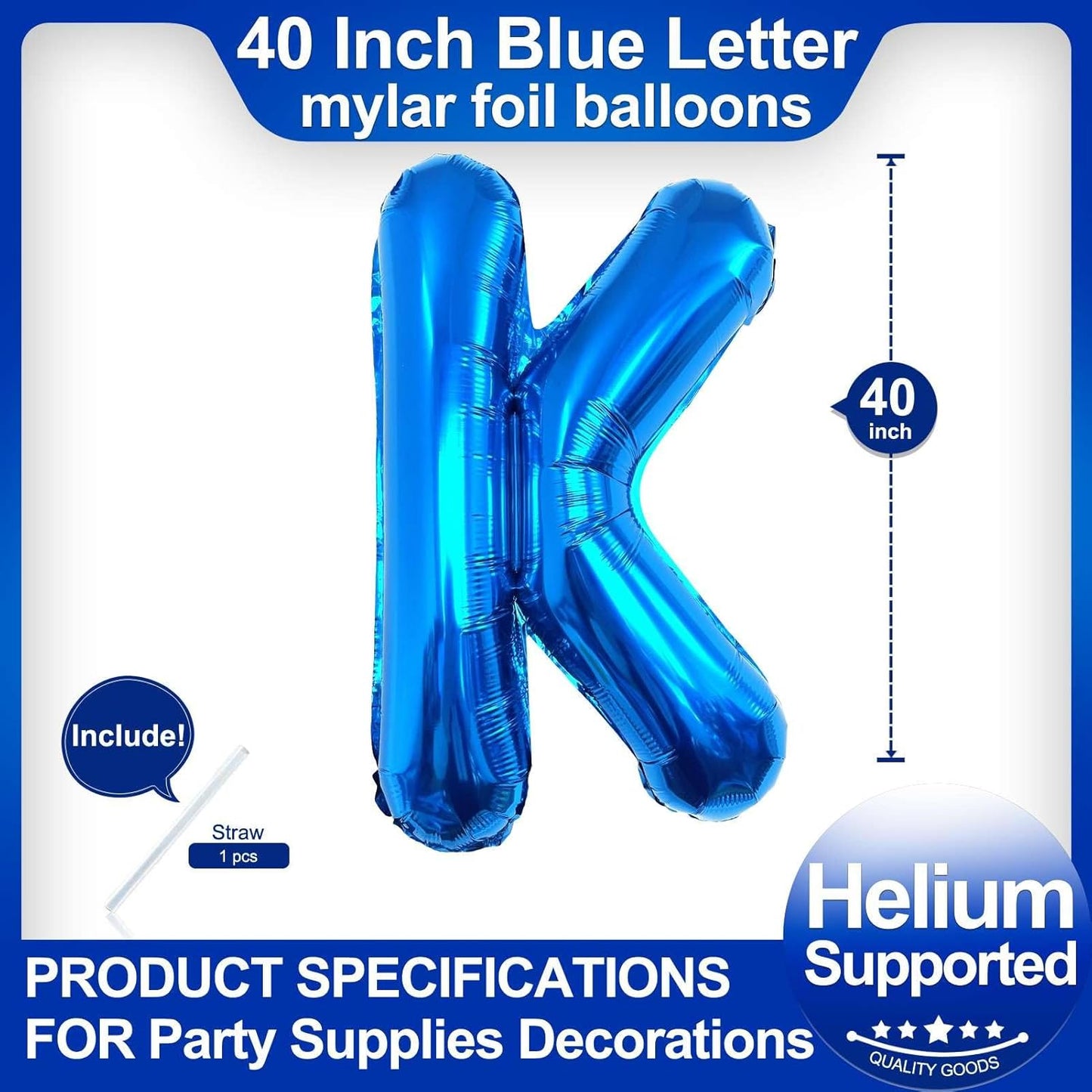 40 Inch Blue Letter A Balloons, DIY Phrase Foil Alphabet Letter A Balloons DIY Word A Banner for Birthday Anniversary Celebration Graduation Party Supplies Decoration