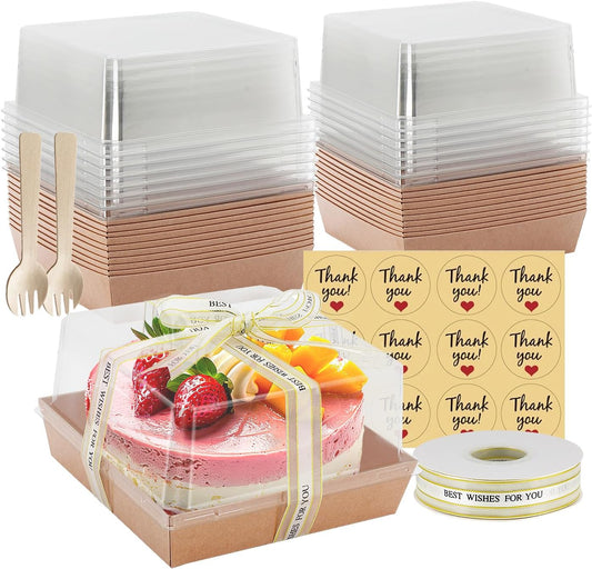 7 x 7 x 4 Inches Paper Charcuterie Boxes with Clear Lids, 25 Pack Large Clear Cake Boxes for 4-6 Inch Cake, Disposable Bakery Boxes Food Containers for Cupcakes,Pie,Cookies, Cocoa Bomb White